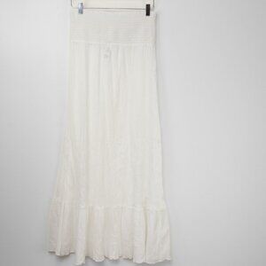 Ralph Lauren Black Label Smocked Dress Strapless Crinkle 100% Cotton White Lg